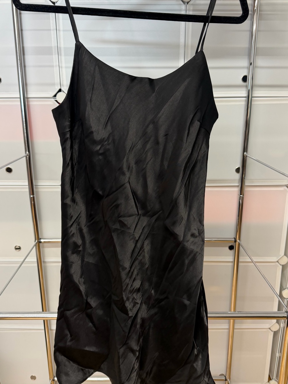 Forever 21 Black Satin Slip Mini Dress with Thin Straps